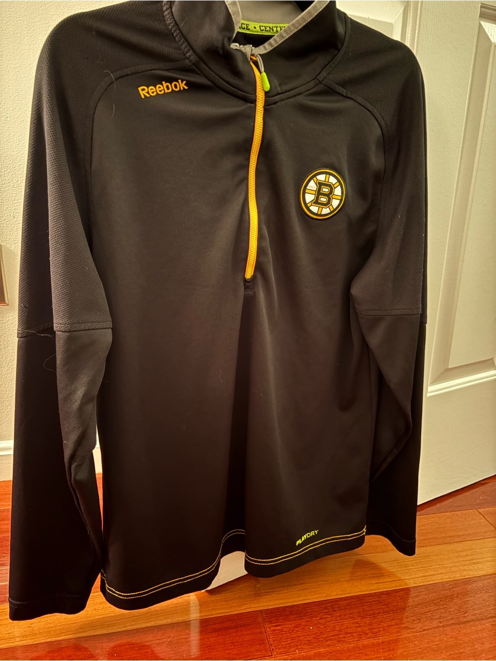 Reebok Black and Yellow Boston Bruins Zip-Up Sweater